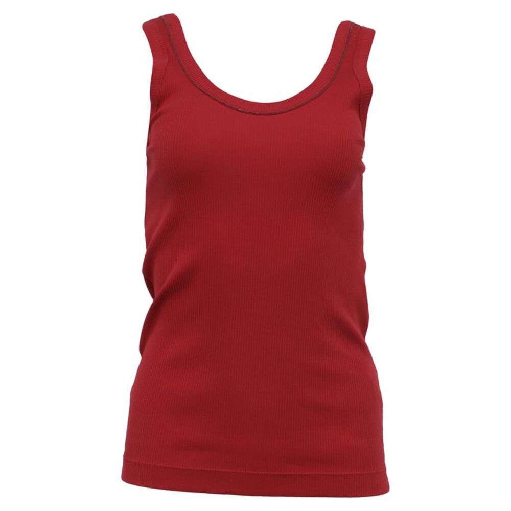 Brunello Cucinelli Ribbed Tank Top in Red Cotton